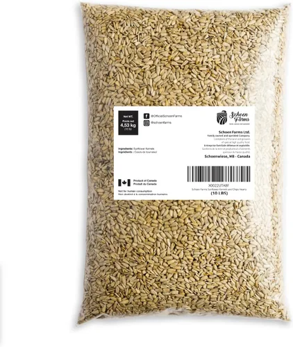 Vista 2 de Schoen Farms Granos y patatas fritas de girasol – Bolsa de 10.0 lbs – Semillas de pájaro de corazones de girasol con cáscara – Alimento sin desorden