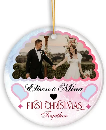 Vista 15 de Adorno personalizado de aniversario de boda, foto personalizada con nombre y fecha, adorno de aniversario de boda Navidad 2023, regalos de Navidad