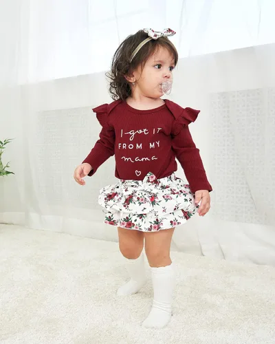 Vista 3 de Mioglrie Newborn Infant Baby Girl Clothes Outfits Romper Baby Girl Skirt Set Floral Baby Clothes for Girls Fall Winter