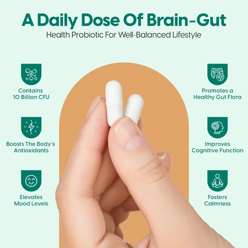 Vista 5 de InnerAxis - Probiótico 2 en 1 para la salud cerebral e intestinal, 10 mil millones de UFC, 8 cepas simbióticas para el intestino, psicobiótico