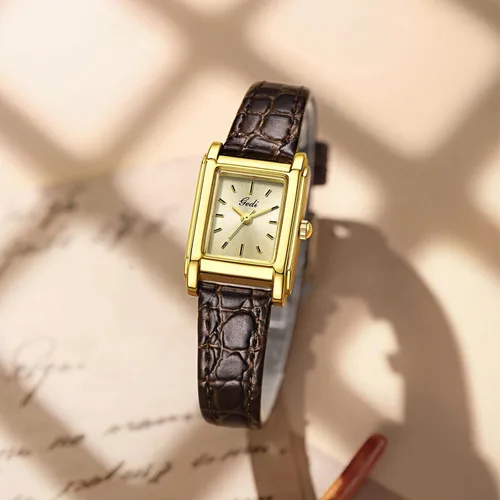 Vista 3 de Reloj de pulsera vintage rectangular de cuero para mujer, elegante reloj de pulsera de cuarzo clásico impermeable para mujer, reloj de regalo