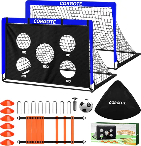 Vista 11 de Portería de fútbol, juego de 2 unidades de red de fútbol de 4 x 3 pies con pelota de fútbol, equipo de entrenamiento portátil para niños