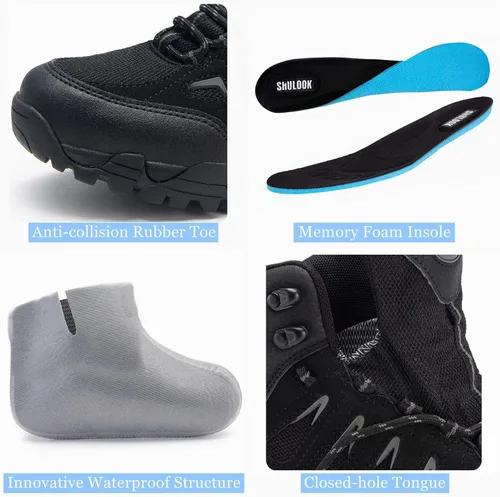 Vista 4 de SHULOOK Botas de senderismo impermeables para hombre, antideslizantes, ligeras, de tobillo, de media altura, transpirables, para excursionismo