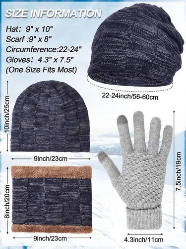 Vista 2 de 12 Pcs Winter Hat Scarf Gloves Set Winter Slouchy Skull Cap Knit Hats Winter Touch Screen Gloves Neck Warmer