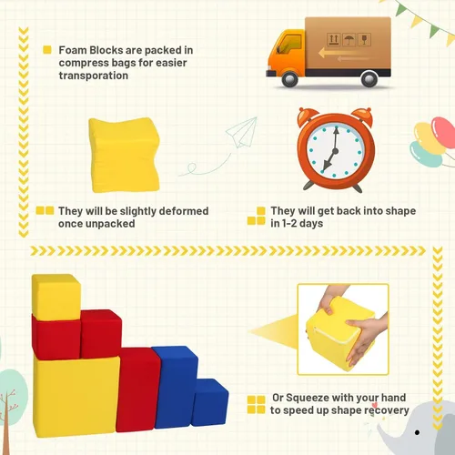 Vista 10 de Bloques de espuma para niños pequeños, bloques de construcción suaves para niños pequeños, bloques apilables coloridos para niños, 7 piezas
