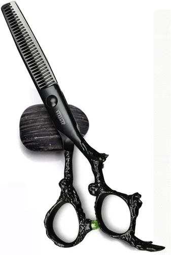 Vista 9 de Tijeras profesionales de corte de pelo de 6.0 pulgadas, mango de dragón negro 440C, tijeras de corte de peluquería, perfectas para peluquería y uso