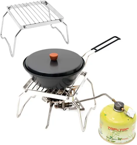 Vista 5 de Parrilla de barbacoa Rejilla de acero parrilla para mochileros senderismo picnic pesca