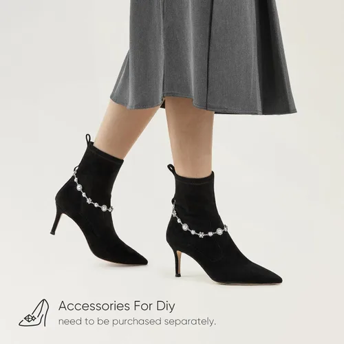 Vista 5 de 7or9 Botines de tacón medio para mujer con suela puntiaguda y suela Chelsea Fashion Go Go Botas de cuero tacón de aguja - Negro y marrón..
