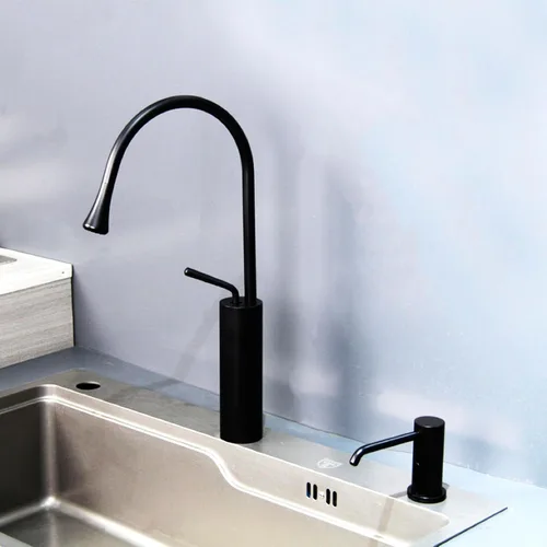 Vista 6 de Dispensador automático de jabón para fregadero de cocina, dispensador de jabón líquido integrado sin contacto negro mate con dispensador de jabón