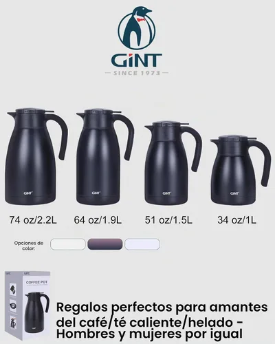 Vista 9 de Jarra térmica para café GiNT de 1L / 34Oz, jarras de café de acero inoxidable aisladas para mantener caliente/Jarra térmica de vacío de doble pared