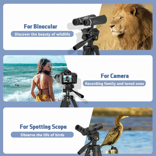 Vista 6 de Trípode binocular, soporte de trípode de telescopio terrestre de 72 pulgadas con adaptador binocular y 2 placas QR, soporte para cámara de viaje