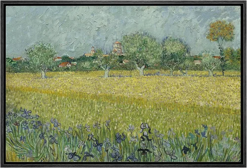 Vista 41 de Van Gogh - Lienzo con diseño giclée de olivos con cielo amarillo y sol, arte de pared de galería, estirado y enmarcado, listo para colgar, 24 x 36