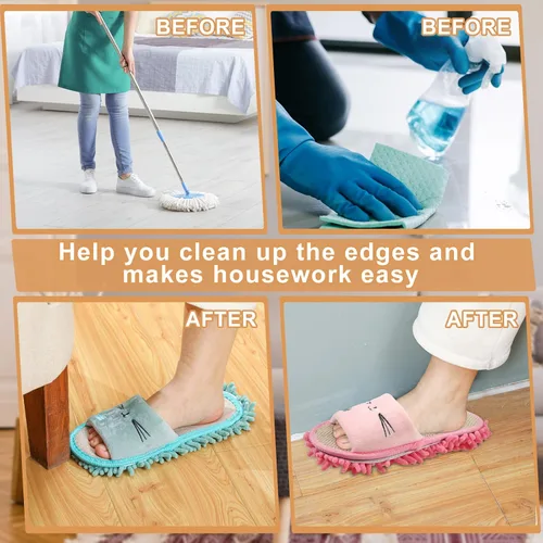 Vista 6 de Wesiti 4 pares de pantuflas lavables de microfibra divertidas, zapatos de limpieza de piso para mujer, para el hogar