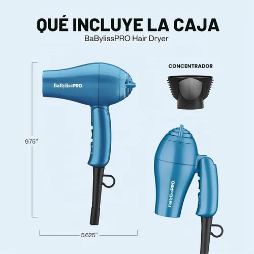 Vista 7 de BaBylissPRO Nano Titanium Travel Hair Dryer, 1000 Watt Professional Blow Dryer with Concentrator Nozzle, Foldable Handle, Dual Voltage