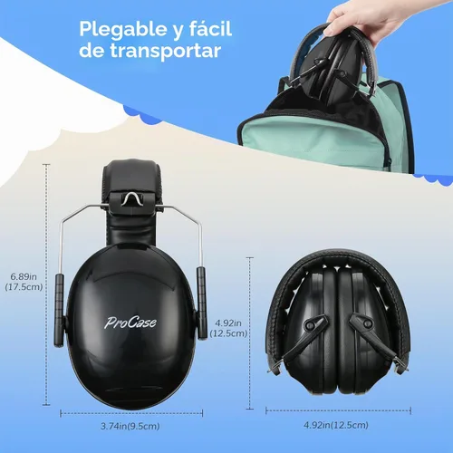 Vista 7 de ProCase Noise Cancelling Headphones for Kids/Toddlers SNR 27dB Ear Muffs Negro
