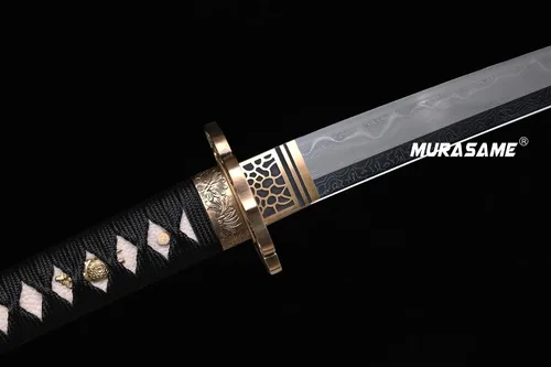 Vista 5 de MURASAME 41" Katana Espada Arcilla Templado Damasco Doblado Acero Real Hamon Latón Tsuba Muy Afilado