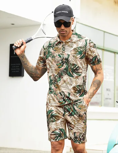 Vista 2 de Daupanzees Conjunto de camisa de 2 piezas para hombre, conjunto casual de manga corta para verano