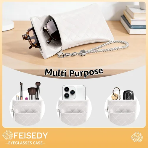 Vista 7 de FEISEDY Paquete de 2 fundas dobles para gafas, bolsa suave para gafas de sol, con correa para la muñeca, B0363