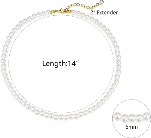 Vista 2 de Luxval Collares de perlas para mujer, joyería de perlas blancas crema, chapado en oro de 14 quilates, hecho a mano, delicado collar con cierre