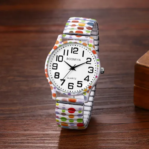 Vista 2 de Avaner Relojes de pulsera elásticos para mujer Boho Impreso Correa elástica Gran Número Analógico de Cuarzo Fácil Lector Pulsera Brazalete Reloj