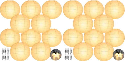 Vista 7 de LIHAO Linternas de papel blanco de 10 pulgadas con luces, paquete de 10