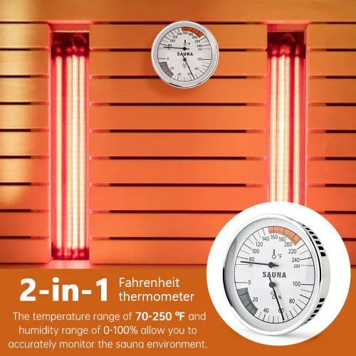 Vista 5 de Termómetro higrómetro de sauna 2 en 1, medidor de temperatura de sauna colgante para temperatura de humedad interior, rango de temperatura 70-250°F