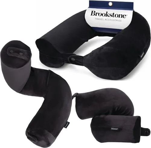 Vista 9 de Brookstone Free Form Almohada de Viaje - Almohada de Cuello de Viaje de Espuma Viscoelástica Ligera y Flexible para Dormir, Automóvil, Avión y Gris