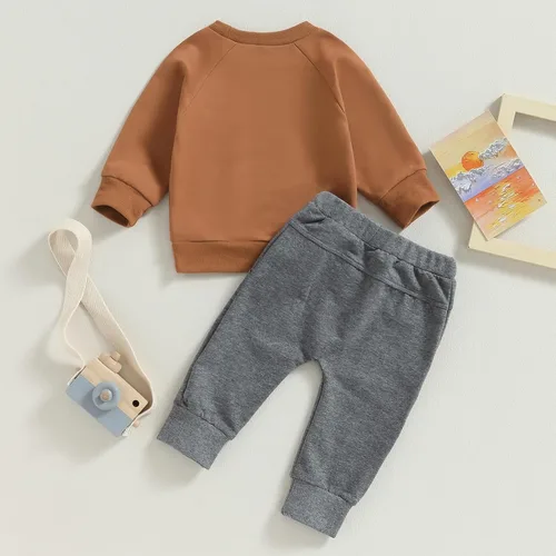 Vista 7 de Lamuusaa Conjunto de fútbol para bebé niño y niño, sudadera con cuello redondo para el día del juego, sudadera con pantalones deportivos para otoño