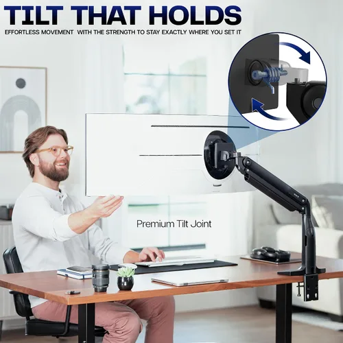 Vista 2 de VIVO Soporte de aluminio ultraancho para monitor, clásico, se adapta a pantallas de computadora de hasta 49 pulgadas, brazo neumático articulado
