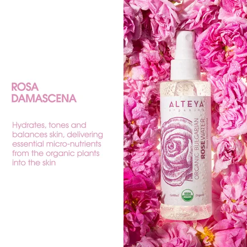 Vista 2 de Alteya Organics USDA - Tónico orgánico búlgaro de agua de rosas de 3.4 onzas líquidas 100% Pure Bulgarian Rose Water Tones, Hydrates, and