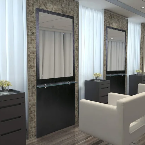 Vista 7 de BarberPub Estación de peluquería de montaje en pared Espejos de maquillaje Estación de trabajo de peluquería Salón de belleza Equipo de spa 3016