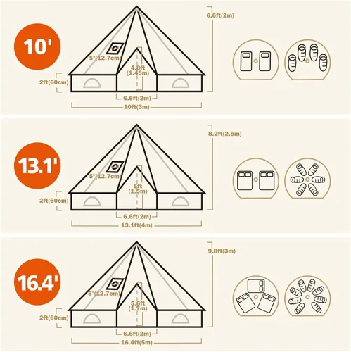 Vista 4 de Tienda de Campana de Lona con Toma de Estufa - Yurta Impermeable y Transpirable, Tienda de Glamping con Sábanas Desmontables para Fiesta de Camping