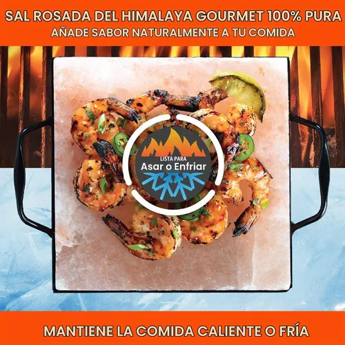 Vista 2 de Bloque de sal rosa del Himalaya para asar (8 x 8 pulgadas) – La losa para parrilla de barbacoa mantiene temperatura uniforme caliente o fría – Añade