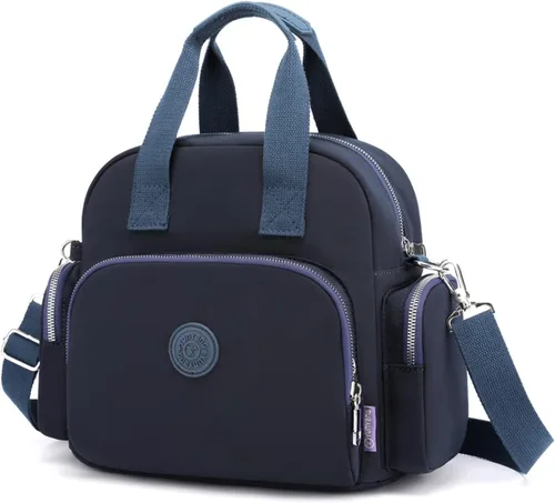 Vista 11 de PORRASSO Mochila para mujer, bolso de hombro multifuncional con puerto de carga USB, bolso cruzado de nailon para trabajo, viajes, citas, negro