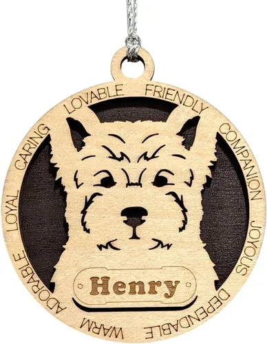 Vista 89 de Adorno de Navidad personalizado para perro Cavalier King Charles Spaniel, redondo de 3 pulgadas, madera cortada con láser de 2 capas, nombre y texto