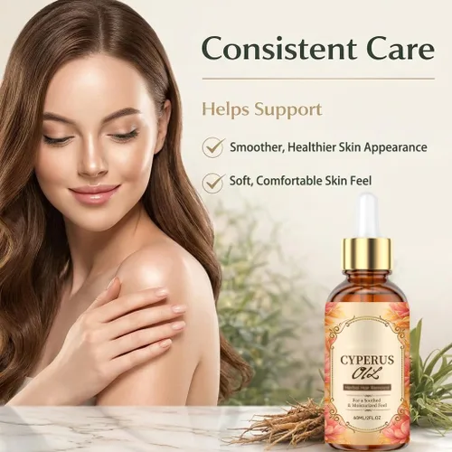 Vista 4 de Cyperus Rotundus Oil, Post-Hair Removal Skin Serum & Moisturizing Body Oil with Peppermint, Daily Grooming Care for Smooth Looking Skin on Face, 1