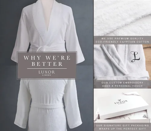 Vista 6 de Batas de baño Luxor Linens para parejas, suaves y elegantes, unisex y de talla única