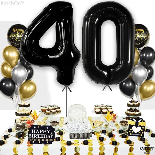Vista 2 de KatchOn Globos negros de aluminio con el número 40 para decoración