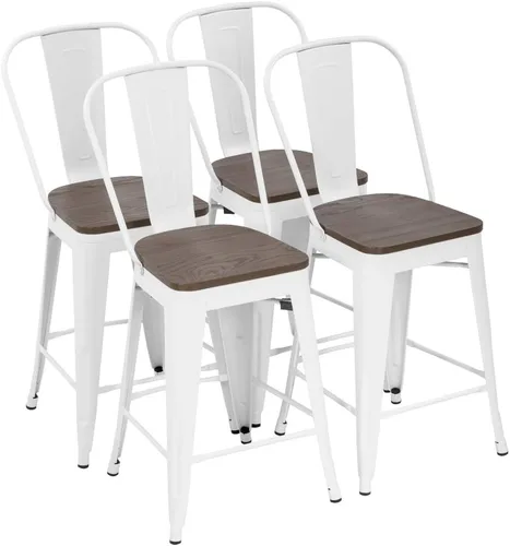 Vista 13 de FDW Taburetes de bar de metal, altura de mostrador, sillas de bar industriales, taburete de patio, taburete apilable sin espalda, taburetes de negro