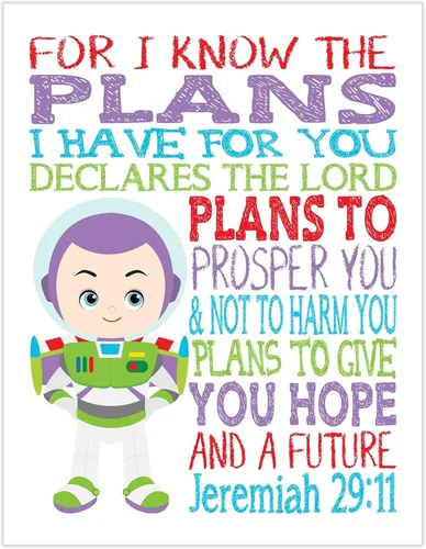 Vista 2 de Buzz Lightyear Toy Story Christian Nursery Little Boys Room - Impresión sin marco para I Know The Plans I Have For You Jeremías 29:11