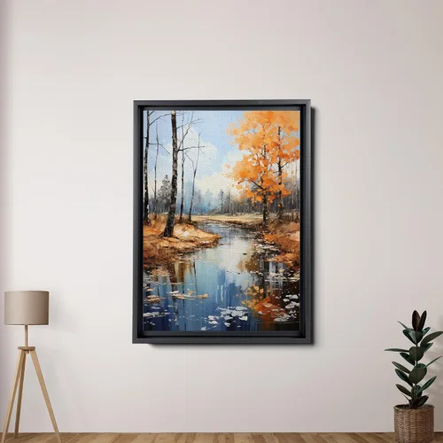 Vista 2 de Golden Tranquility, Captivating Forest Sunset, Canvas Print Embracing Autumn's Beauty with Blue Skies, Fall Trees, and Nature's Splendor, Canvas
