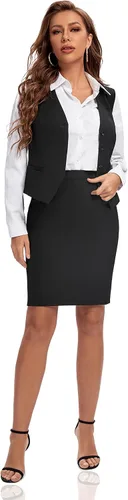 Vista 5 de Foucome Traje de vestir formal de negocios ajustado regular para mujer, chaleco con botones