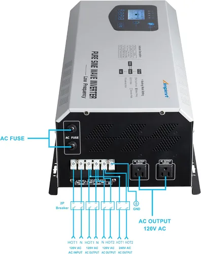 Vista 5 de Ampinvt Inversor de Potencia de Onda Sinusoidal Pura 5000W Pico 15000 Watts 24V DC a 120/240V AC Fase Dividida con Cargador AC de Batería, Inversor