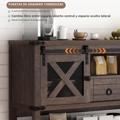 Vista 3 de Hlivelood Mesa de Entrada Estilo Granja con 2 Puertas Corredizas de Granero y Cajón, Mesa Consola Rústica de 46'' con Almacenamiento, Espacio