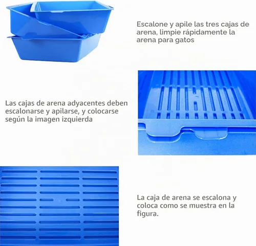 Vista 3 de Caja de arena para gatos con 3 bandejas de tamizar, autolimpiante, reutilizable, sin cucharada, fácil de limpiar para gatos