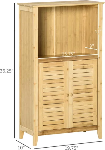 Vista 3 de HOMCOM Mueble de baño de bambú con estantes y puertas, natural