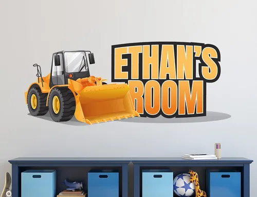 Vista 2 de Calcomanías de nombre de construcción para niños, calcomanías de pared con nombre BobCat para dormitorio de niños, decoración de construcción