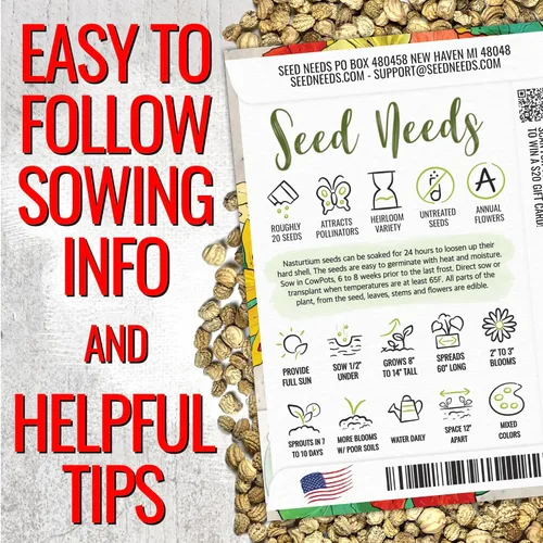 Vista 3 de Seed Needs - Semillas de Capuchina para Plantar Flores Comestibles - Juego de Colección de Mezcla Joya y Capuchinas de Doble Brillo para Atraer