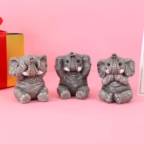 Vista 6 de Juego de 3 estatuas de elefante para decoración del hogar, bonitas figuras para estante, sala de estar, dormitorio, oficina, escritorio, estantería