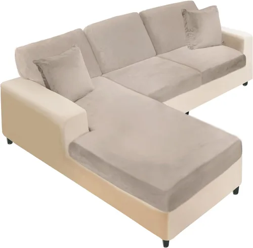 Vista 43 de NAISI Fundas de cojín de sofá de terciopelo elásticas de 1 pieza, fundas de asiento de sofá o respaldo, fundas suaves individuales para sofá Beige